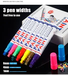 Colorful oil-based paint marker pens set, waterproof permanent art markers with 3 nib sizes.