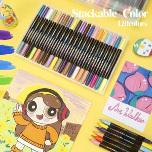 Set van 120 acryl marker stiften met dubbele punt, ideaal voor tekenen en knutselen.