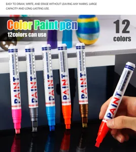 Detailed view of 12-color water-based paint pens with bold tips for smooth writing and drawing.