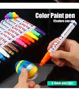 12 colors paint pens set with 3-6mm broad chisel tips for DIY art, rock painting, wood, and ceramic.