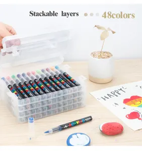 48-Farben Acrylmarker-Set in einer stapelbaren transparenten PET-Aufbewahrungsbox