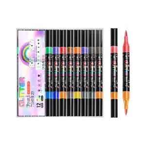 Professional 24-color double-ended glitter brush marker set with waterproof water-based ink