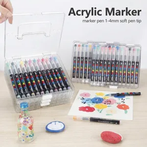 Bunte Acryl-Marker-Stifte-Set in einer klaren PET-Aufbewahrungsbox mit weichen Spitzen