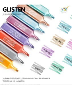Glitterende fluorescerende markeerstift set, 1-4mm beitelpunt voor opvallende notities.