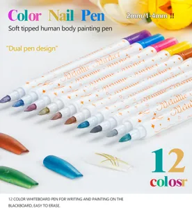 Detalle de 12 rotuladores metálicos de punta doble para nail art y manicura DIY