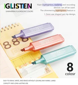 Gedetailleerd overzicht van glinsterende metallische markeerstiften met beitelpunt 1-5mm.