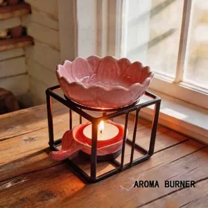 Bruciatore di Oli Essenziali in Ferro a Forma di Loto Minimalista Moderno Bruciatore di Aromi in Ceramica Portacandele Geometrico