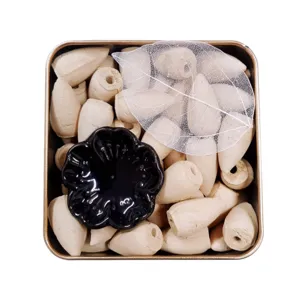 Set regalo di coni di incenso a reflusso con supporto in ceramica e decorazione di foglie