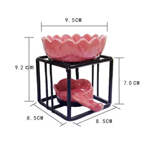 Bruciatore di incenso quadrato in ferro nero con ciotola in ceramica a forma di loto