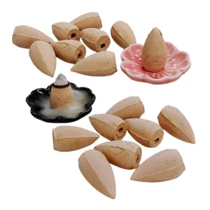 Coni di incenso a reflusso con supporto in ceramica, aromaterapia al sandalo puro.