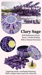 Set de conos de incienso de salvia esclarea estilo bohemio con quemador de cerámica