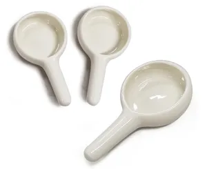 Ceramic candle tray detail view, small white handled holder for aromatherapy and tea warmers.