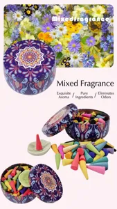Conos de incienso de aromaterapia de colores con caja de metal de estilo bohemio