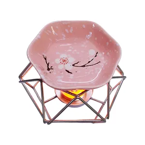 Bruciatore di oli essenziali in ferro con fiore di prugno esagonale diffusore per aromi.