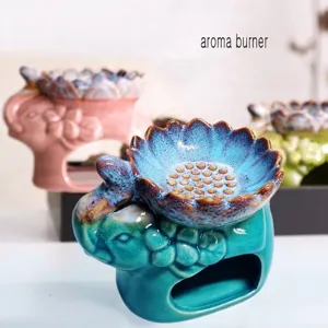 Keramische Olifant Aromabrander Lotusbloem Ijsbarst Glazuur Geurverspreider Huisdecoratie Essentiële Olie Brander