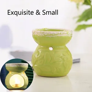 Elegante bruciatore per oli essenziali in ceramica verde con motivo a foglie per casa