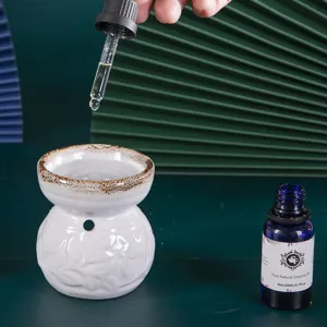 Elegante bruciatore per aromaterapia in ceramica bianca con rilievo a foglia e olio da 20 ml