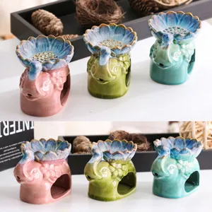 Set van drie keramische olifant aromatherapie branders met luxe lotus ijs-glazuur