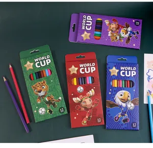 World Cup theme 12-color colored pencils set, oil-based student stationery gift box.