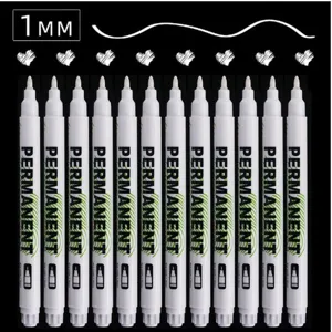 Professional 12-pack white permanent markers with 1mm fine tip for waterproof drawing