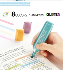 Metallische glans markeerstift met 1-5mm beitelpunt voor kleurrijke studie-aantekeningen.
