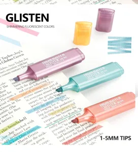 Shimmerende metallische markeerstiftenset, 1-5mm beitelpunt voor studie en het maken van notities.