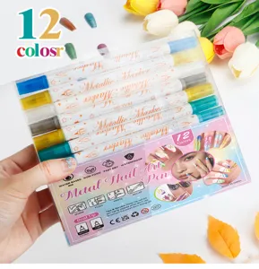 Set de 12 rotuladores metálicos profesionales de doble punta para nail art en caja