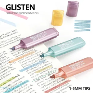 Shimmerende fluorescerende markeerstiften set met metallische kleuren voor notities