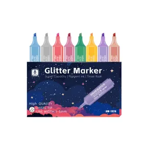 8 Kleuren Glitter Markeerstiften Set Beitelpunt Metallic Marker Pennen voor School