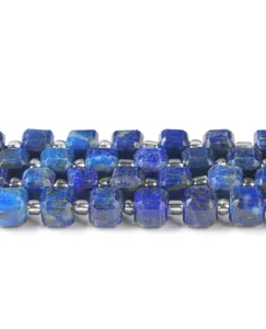 Macro detail of natural faceted Lapis Lazuli square beads for DIY jewelry making