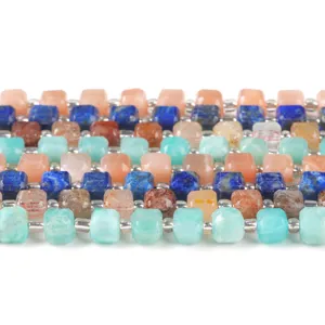 Premium multi-color natural stone square sugar cube beads for DIY jewelry and bracelets.
