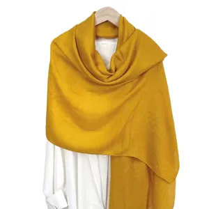 Einfarbiger senfgelber Baumwoll-Leinen-Schal, eleganter langer warmer Damenschal
