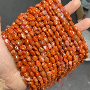 Detail shot of natural 6-8mm irregular red agate loose beads for DIY jewelry making