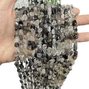Natural 6-8mm black rutilated quartz irregular loose beads for DIY jewelry creation
