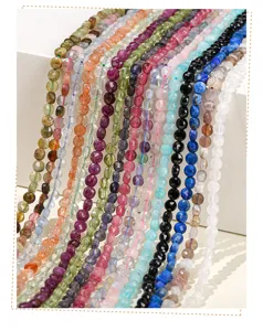 Close-up macro view of colorful 4mm faceted natural stone beads for DIY jewelry making