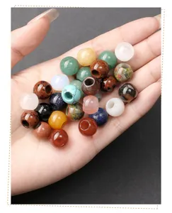 Macro view of assorted natural crystal large hole beads for DIY jewelry making projects