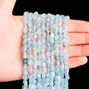 Perles d'aigue-marine naturelle bleu clair 6-8 mm pour la création de bijoux DIY.
