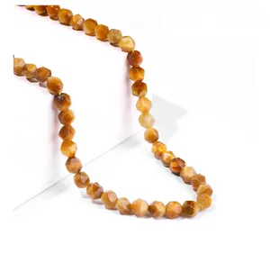 High-quality natural yellow faceted diamond-shaped tiger eye stone beads for DIY jewelry crafts