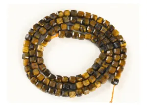 Natural yellow tiger eye faceted sugar cube beads for DIY jewelry making detail