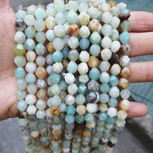 Close-up macro of 3A natural Amazonite faceted rhombus beads for DIY jewelry making