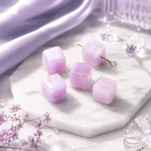 Natural Kunzite Square Beads Lavender Gemstone Polished Loose Cube Beads For DIY Jewelry Making Bracelet Handmade Accessories