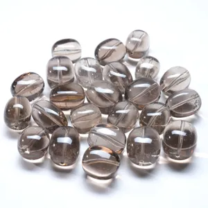 Cuentas ovaladas planas de cuarzo ahumado natural translúcido para joyería y collares DIY