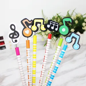 Süßer Cartoon Kreativer Holzbleistift Mit Musiknote Top Farbige Gestreifte Klaviertasten Druckmuster Holz Schreibstift Für Schüler Schule Büro Geschenk