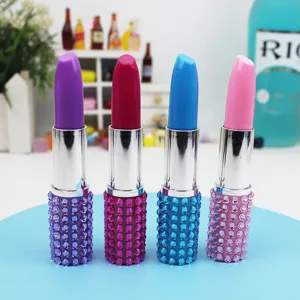 Creative rhinestone lipstick shaped ballpoint pen cute student stationery colorful detail view