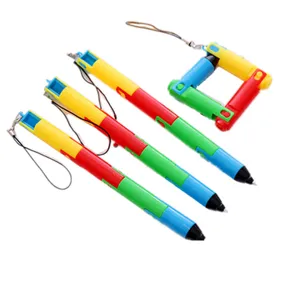 Creative foldable ballpoint pen with colorful plastic segments and transformable design.