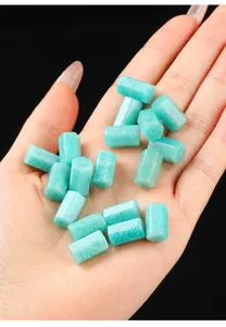 Close-up view of natural light blue Amazonite hexagonal pillar beads for jewelry