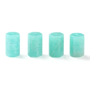 Natural blue-green hexagonal Amazonite stone beads for DIY jewelry making accessories