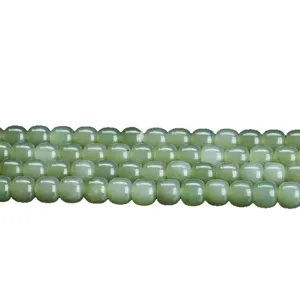 Natural light green Hetian jade old-style barrel beads for handmade jewelry making