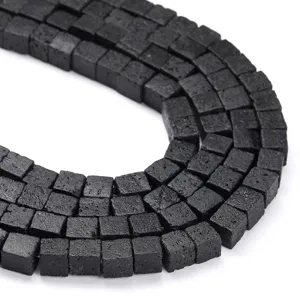 Natural black lava stone square loose beads for DIY jewelry making