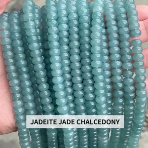 Macro shot of teal green chalcedony abacus beads for DIY jewelry making accessories